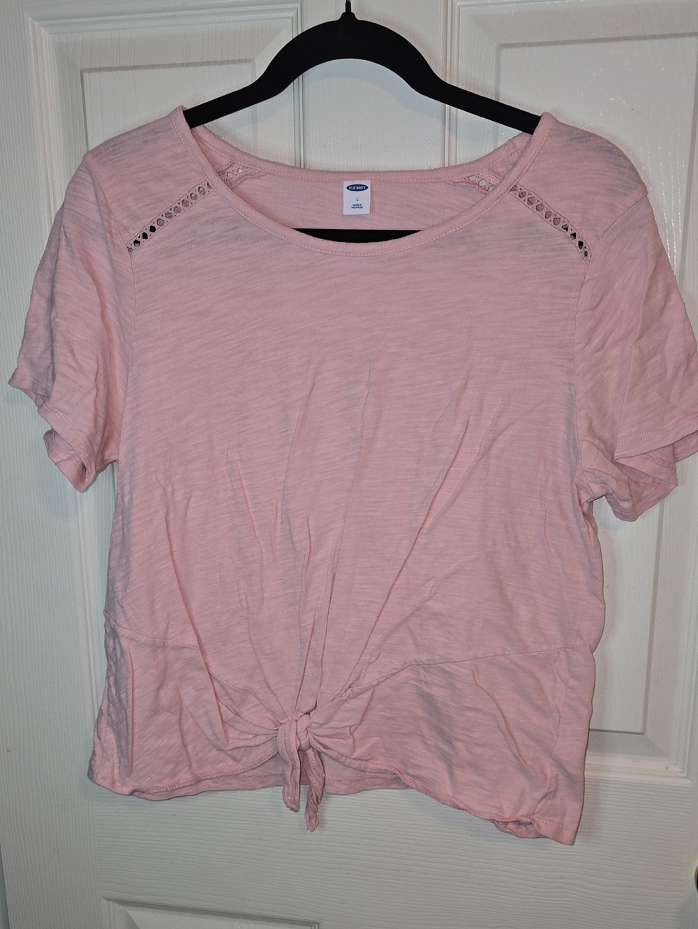 Old Navy Pink Short Sleeve Tie-Front Tee with Lace Trim